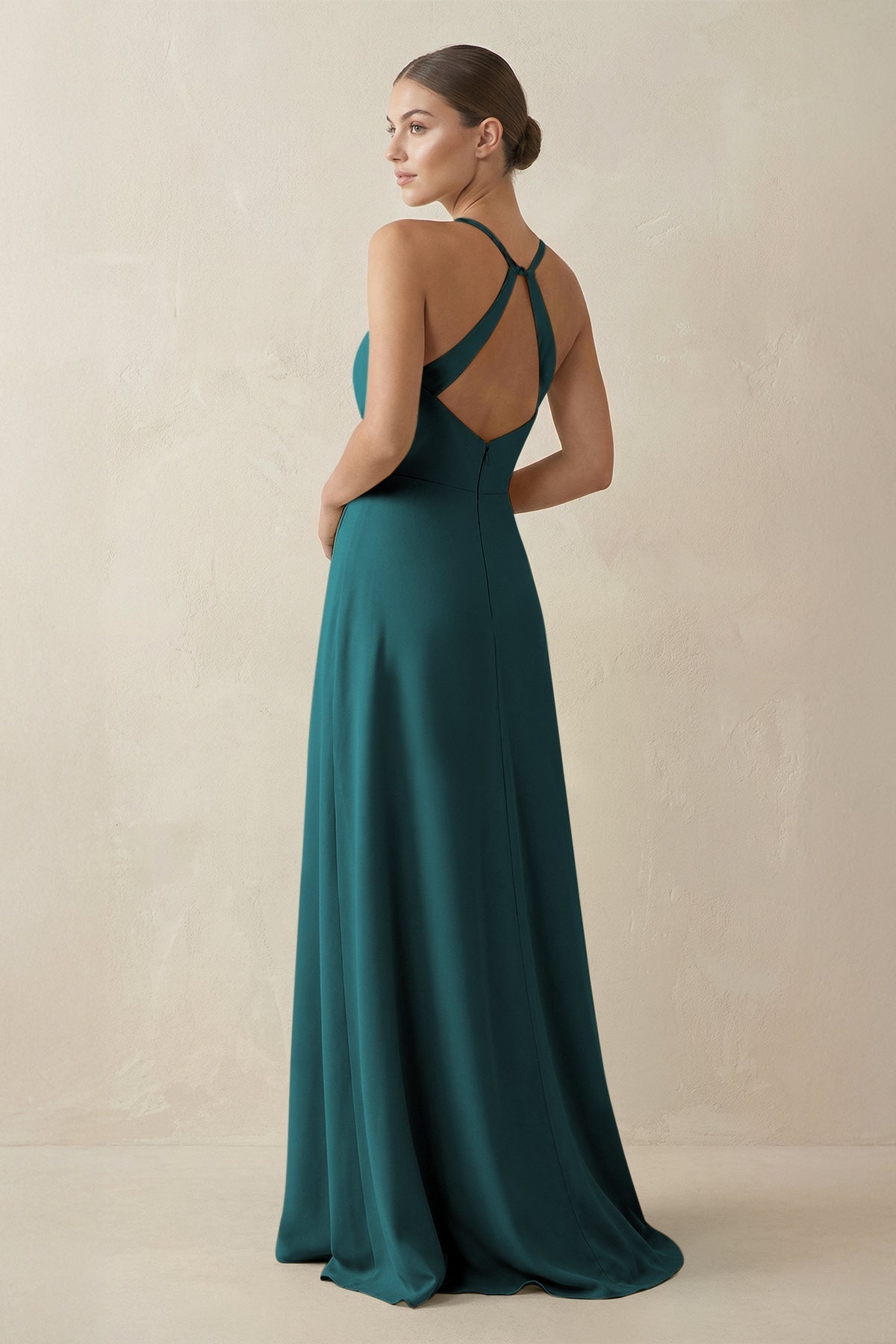 A-Line Chiffon Long Bridesmaid Dress With Slit in Pine