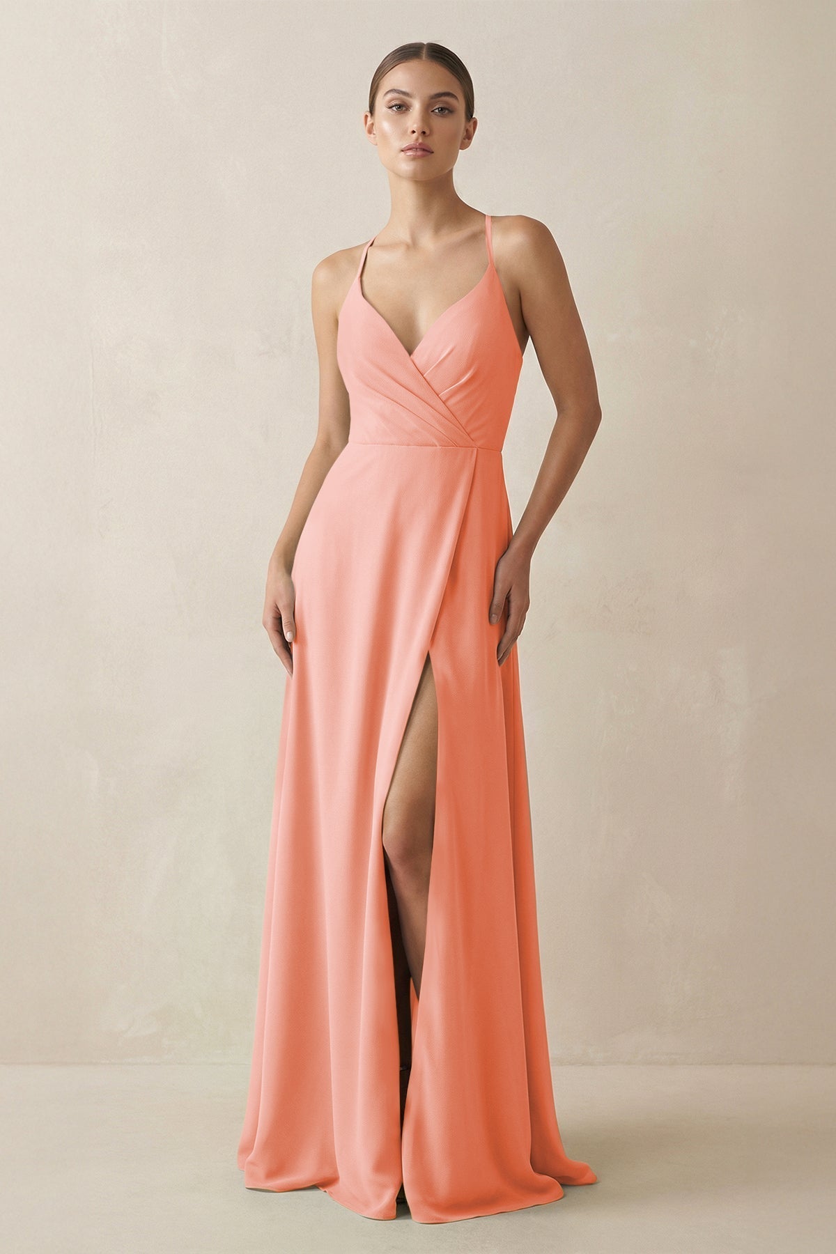 A-Line Chiffon Long Bridesmaid Dress With Slit in Rosette