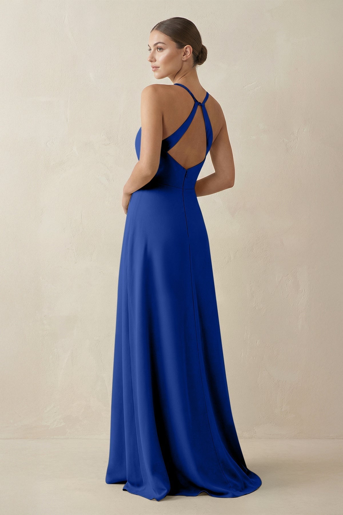 A-Line Chiffon Long Bridesmaid Dress With Slit in Royal Blue