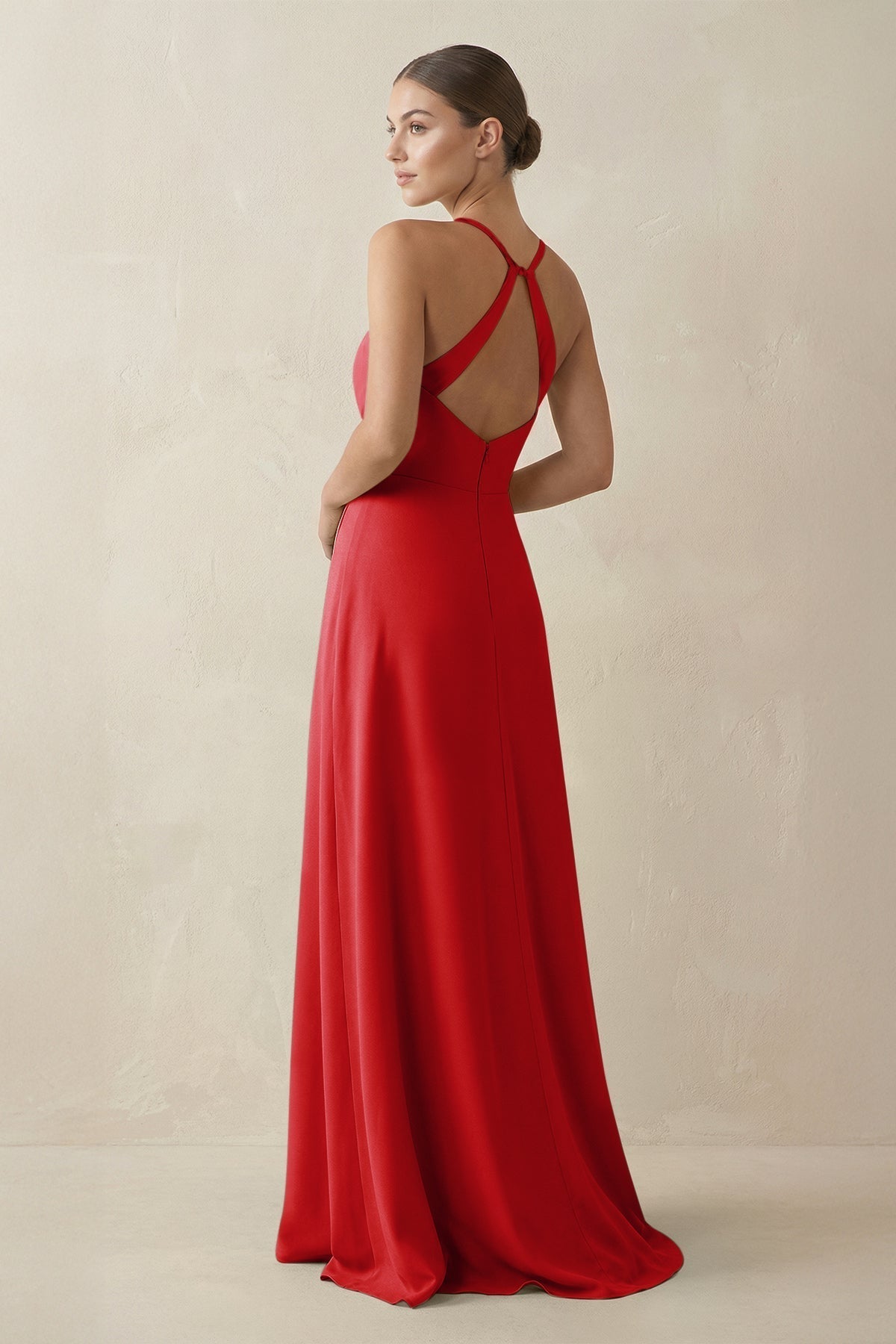 A-Line Chiffon Long Bridesmaid Dress With Slit in Ruby Red