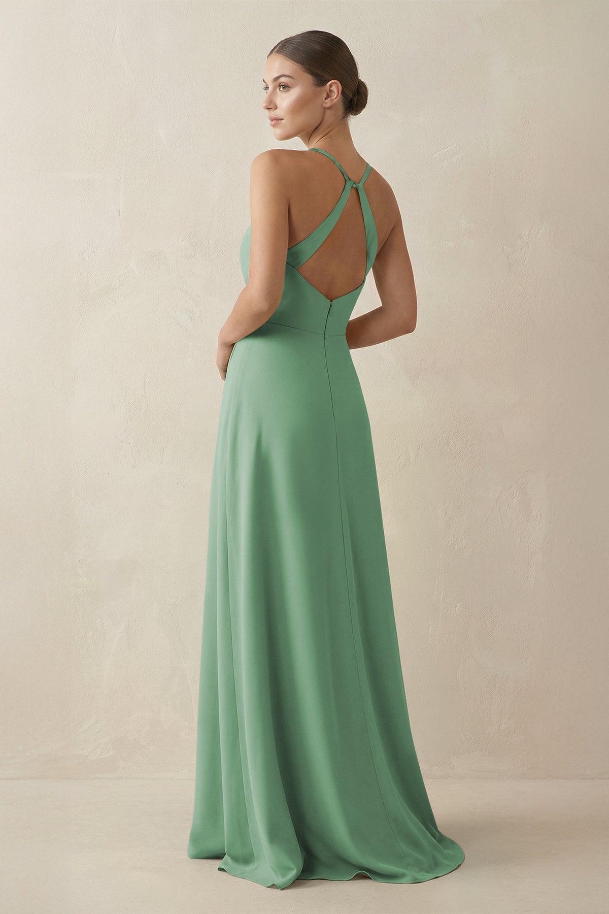A-Line Chiffon Long Bridesmaid Dress With Slit in Sea Glass