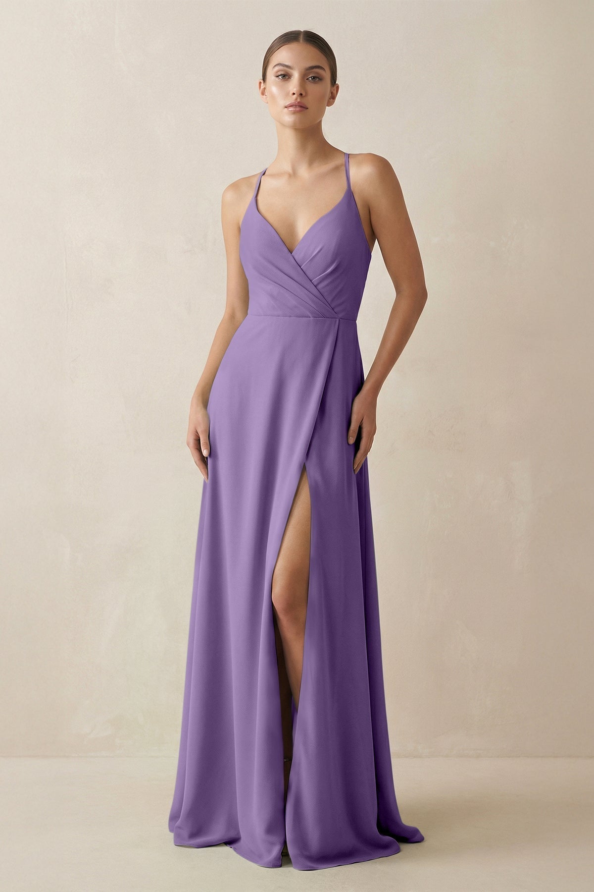 A-Line Chiffon Long Bridesmaid Dress With Slit in Tahiti