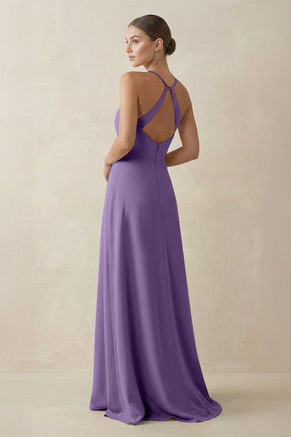 A-Line Chiffon Long Bridesmaid Dress With Slit in Tahiti
