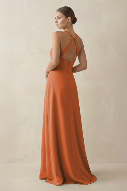 A-Line Chiffon Long Bridesmaid Dress With Slit in Terracotta