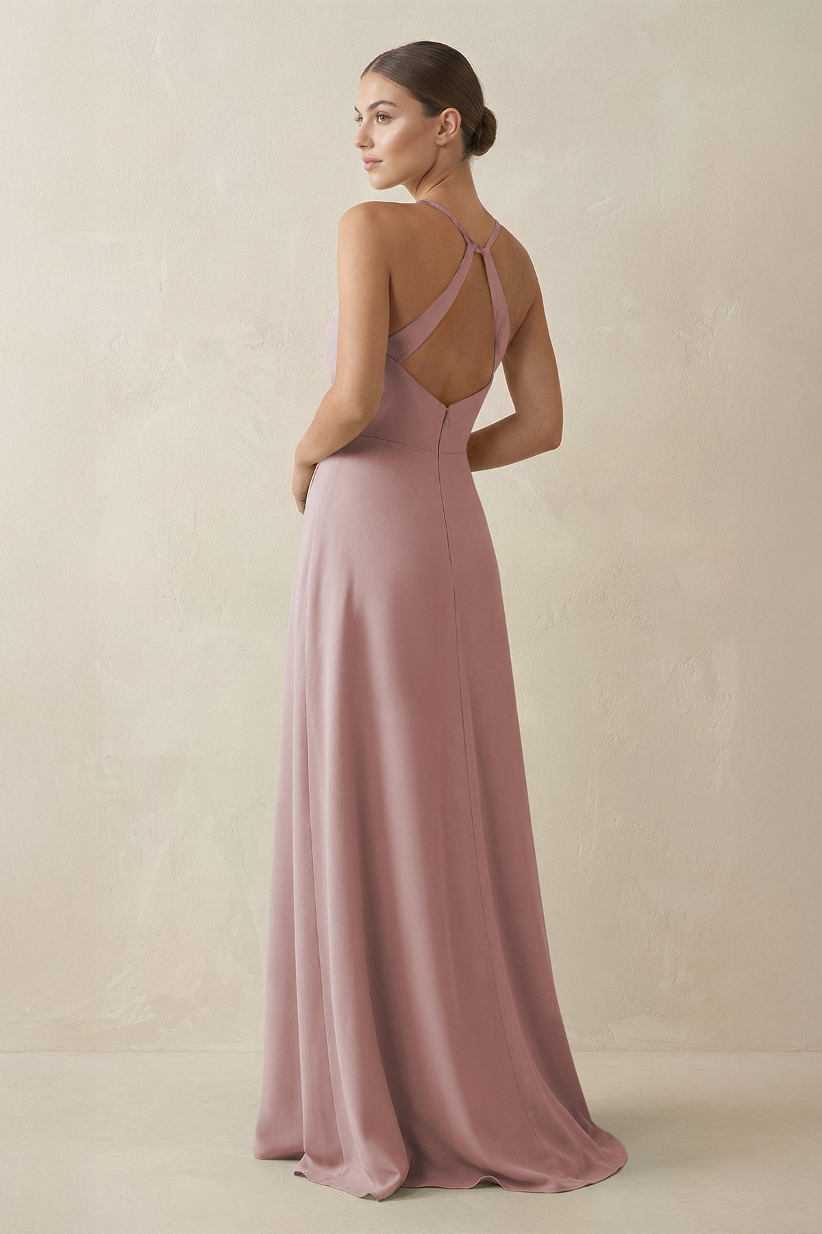 A-Line Chiffon Long Bridesmaid Dress With Slit in Toffee