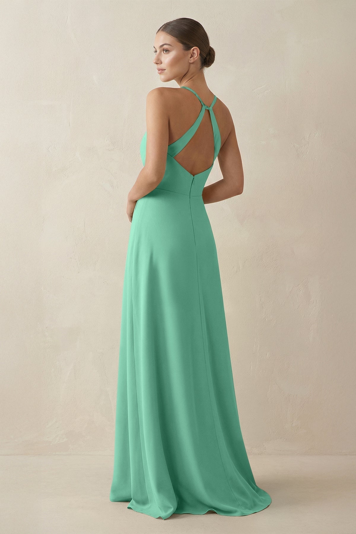 A-Line Chiffon Long Bridesmaid Dress With Slit in Turquoise