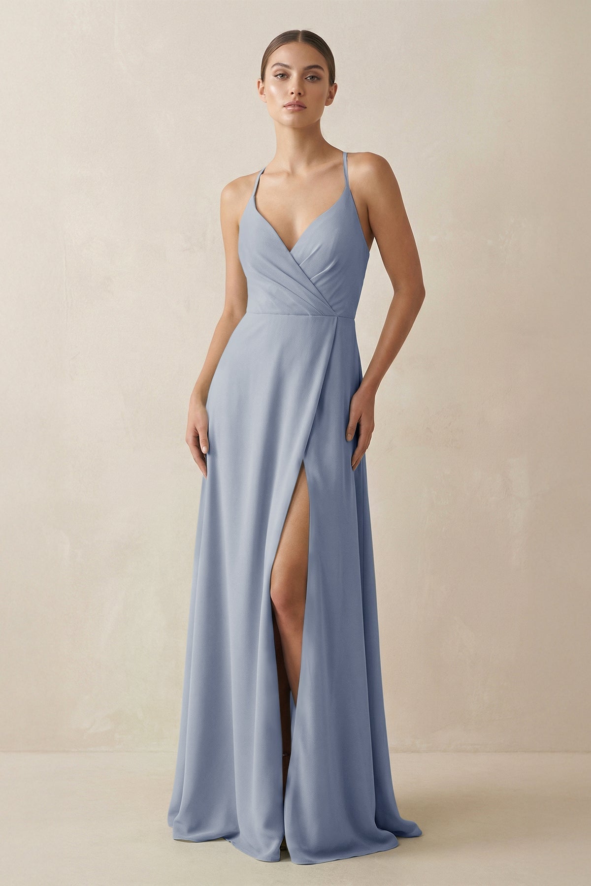 A-Line Chiffon Long Bridesmaid Dress With Slit in Twilight