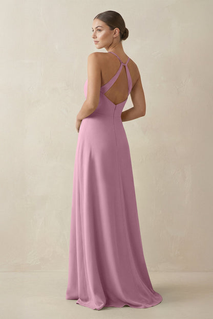A-Line Chiffon Long Bridesmaid Dress With Slit in Vintage Mauve