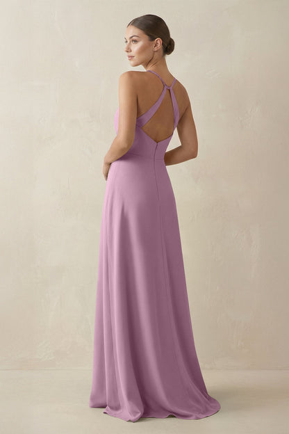 A-Line Chiffon Long Bridesmaid Dress With Slit in Wisteria