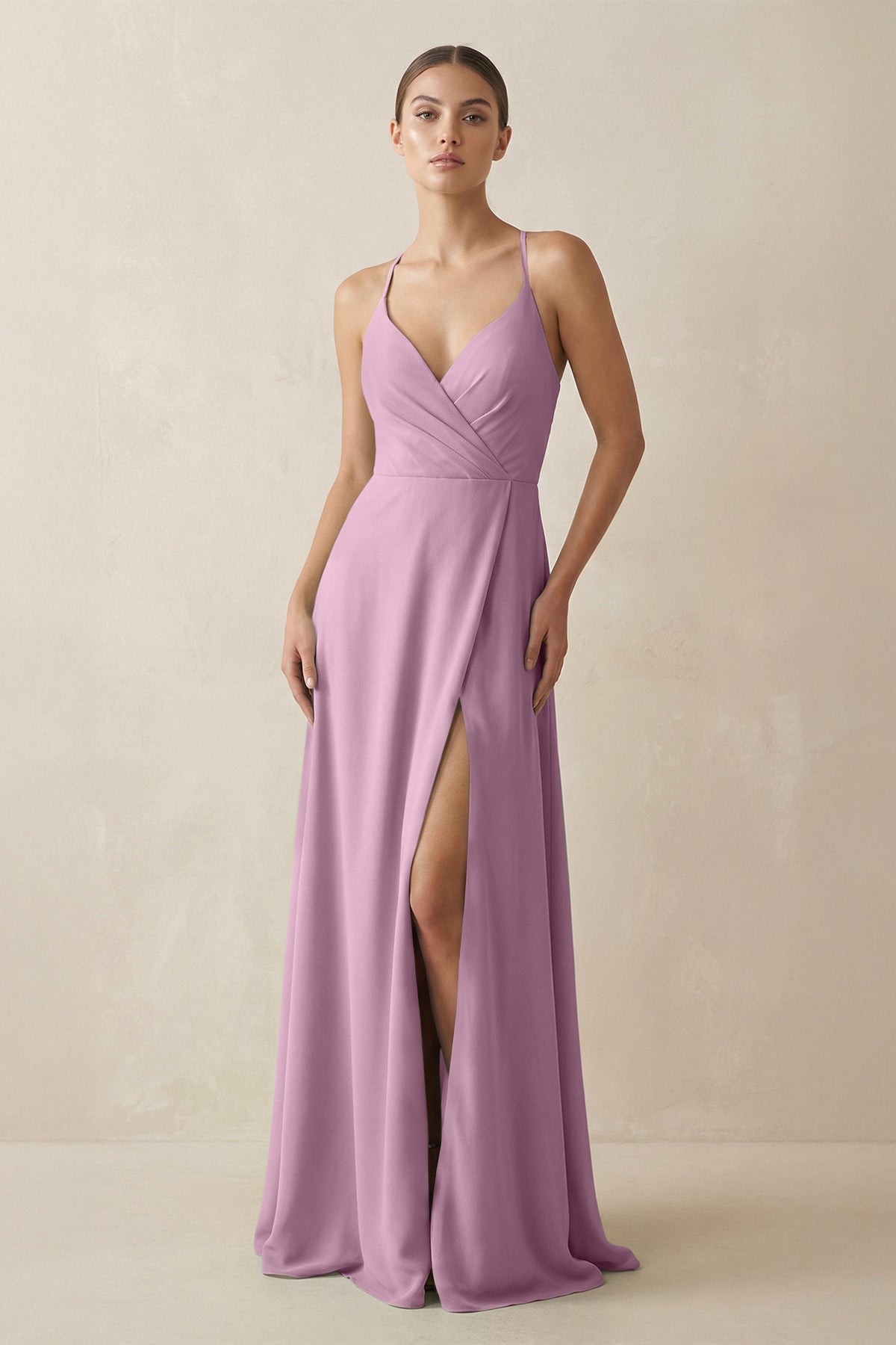 A-Line Chiffon Long Bridesmaid Dress With Slit in Wisteria