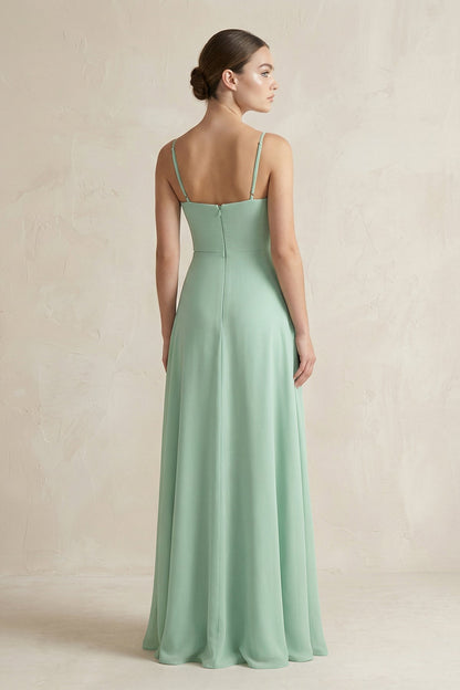 A-Line Chiffon Spaghetti Strap Bridesmaid Dress in Pale Pistachio