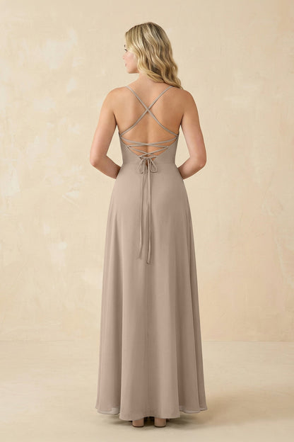 A-Line Chiffon Spaghetti Strap Bridesmaid Dress in Almond
