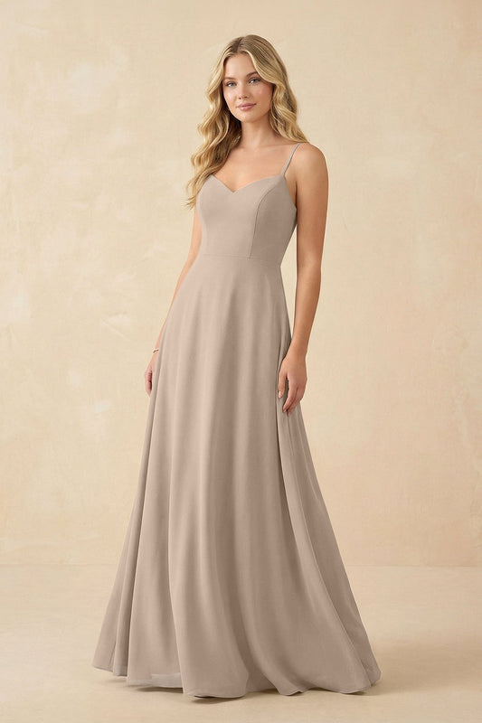 A-Line Chiffon Spaghetti Strap Bridesmaid Dress in Almond