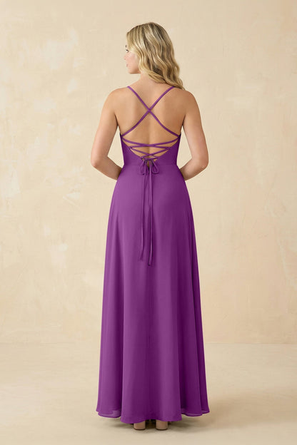 A-Line Chiffon Spaghetti Strap Bridesmaid Dress in Amethyst