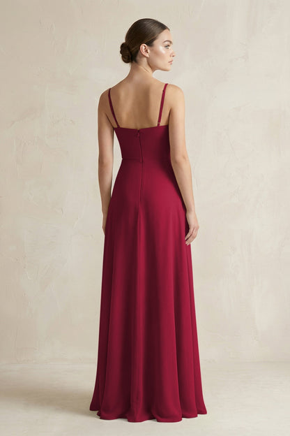 A-Line Chiffon Spaghetti Strap Bridesmaid Dress in Berry