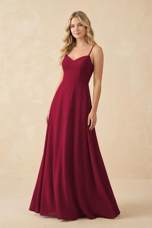 A-Line Chiffon Spaghetti Strap Bridesmaid Dress in Berry