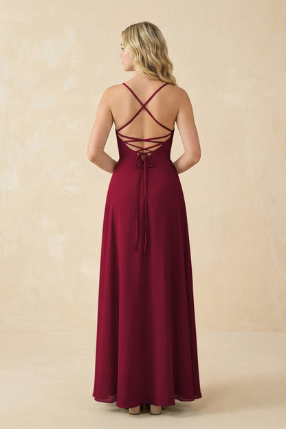 A-Line Chiffon Spaghetti Strap Bridesmaid Dress in Berry
