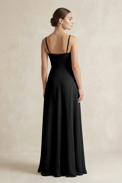 A-Line Chiffon Spaghetti Strap Bridesmaid Dress in Black