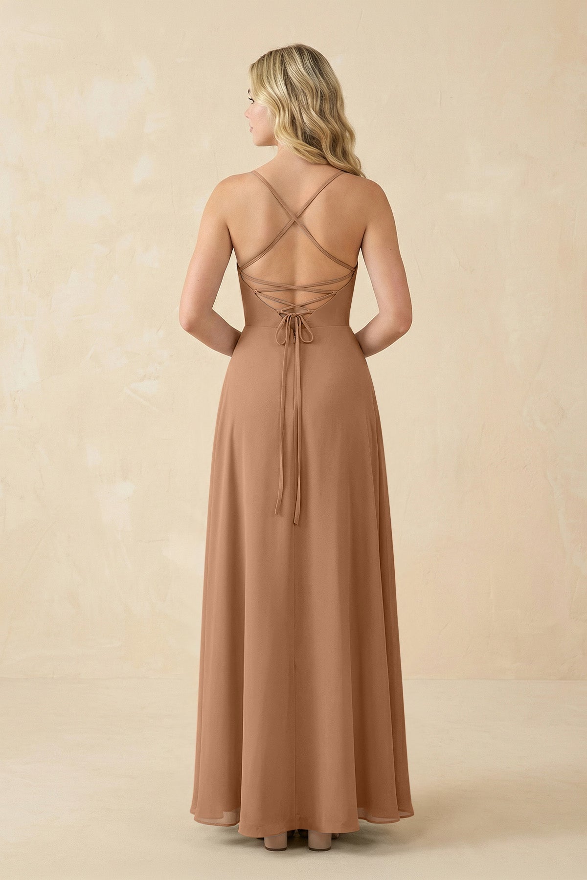A-Line Chiffon Spaghetti Strap Bridesmaid Dress in Bronzer