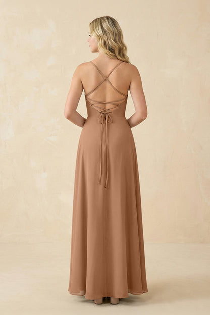 A-Line Chiffon Spaghetti Strap Bridesmaid Dress in Bronzer