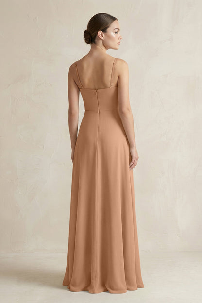 A-Line Chiffon Spaghetti Strap Bridesmaid Dress in Bronzer