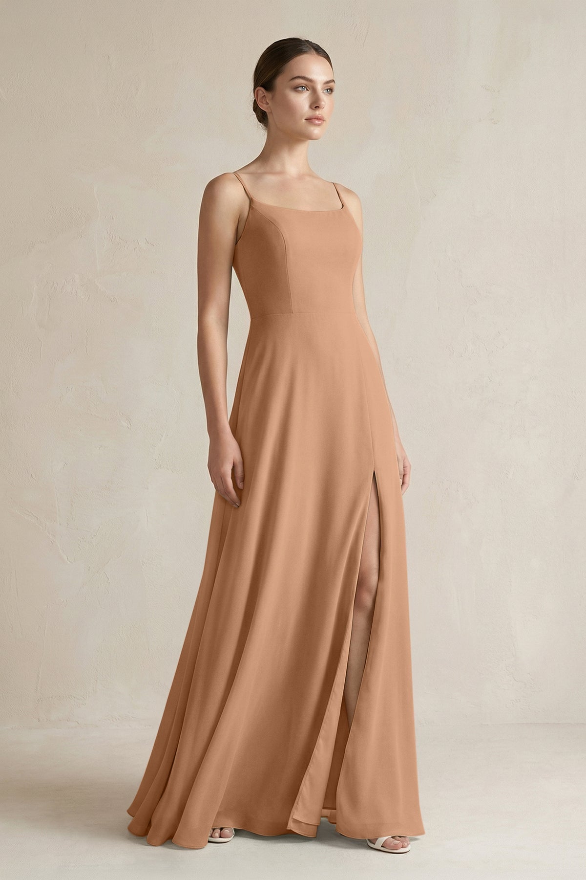 A-Line Chiffon Spaghetti Strap Bridesmaid Dress in Bronzer