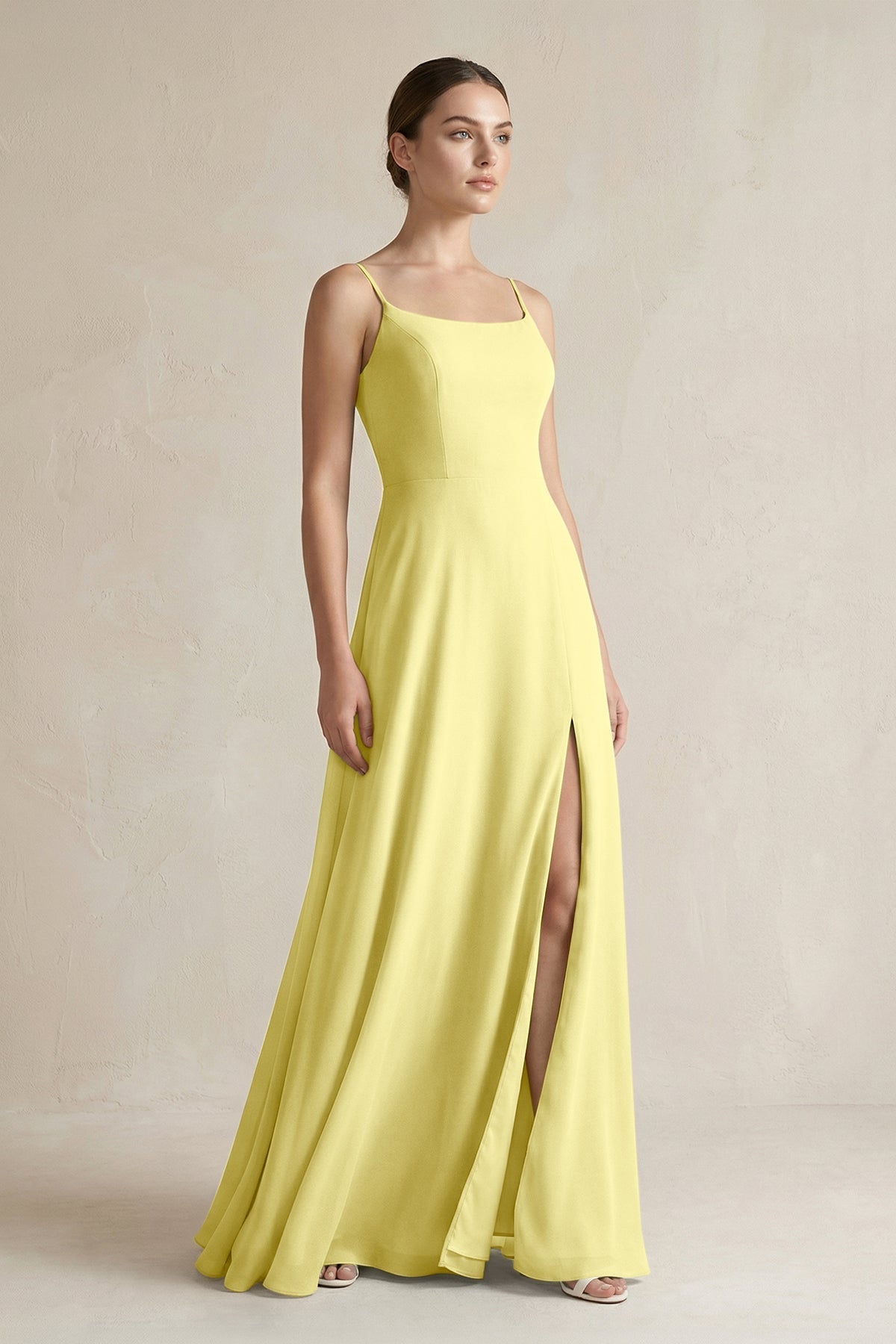 A-Line Chiffon Spaghetti Strap Bridesmaid Dress in Buttercup