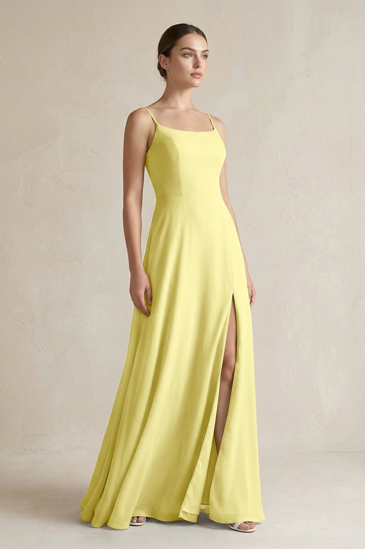 A-Line Chiffon Spaghetti Strap Bridesmaid Dress in Buttercup