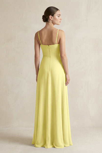 A-Line Chiffon Spaghetti Strap Bridesmaid Dress in Buttercup