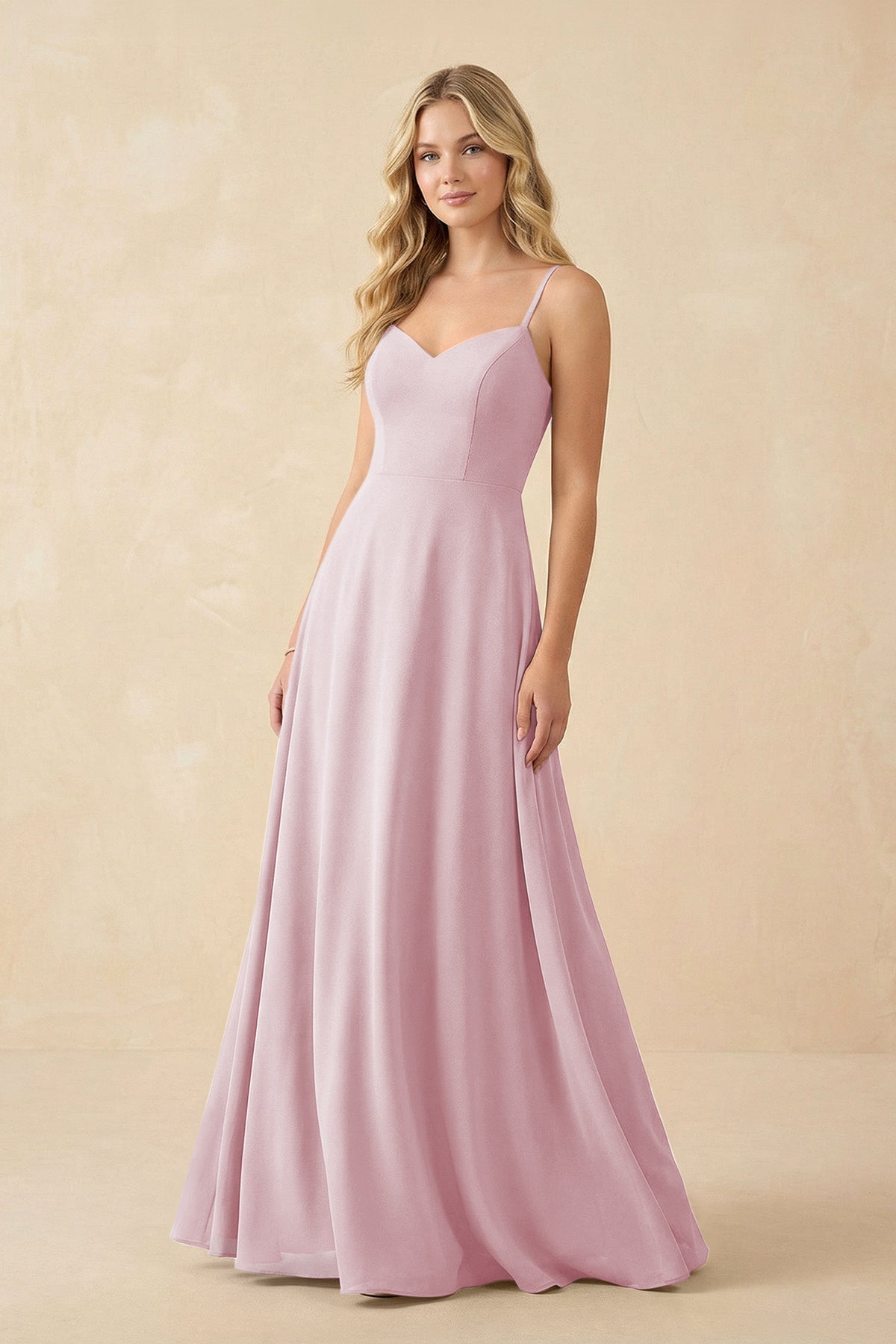 A-Line Chiffon Spaghetti Strap Bridesmaid Dress in Candy Pink