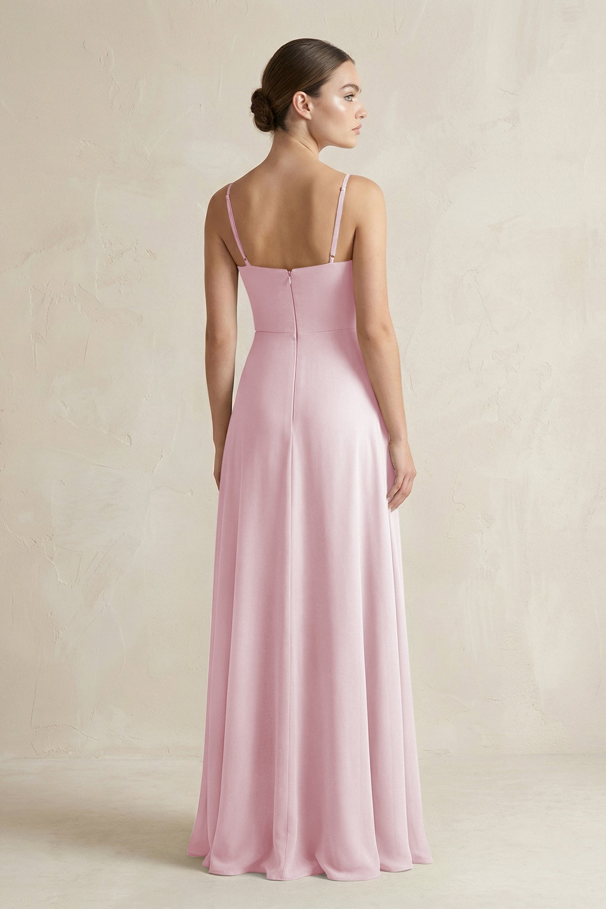 A-Line Chiffon Spaghetti Strap Bridesmaid Dress in Candy Pink