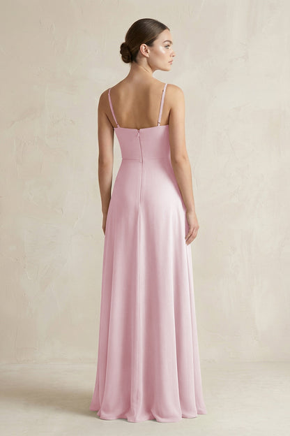 A-Line Chiffon Spaghetti Strap Bridesmaid Dress in Candy Pink