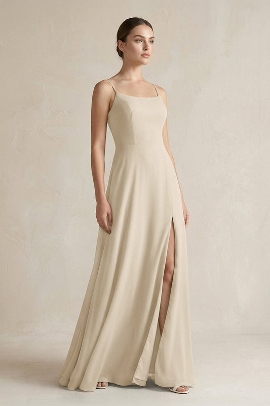 A-Line Chiffon Spaghetti Strap Bridesmaid Dress in Champagne