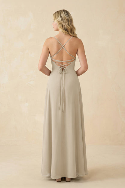 A-Line Chiffon Spaghetti Strap Bridesmaid Dress in Champagne