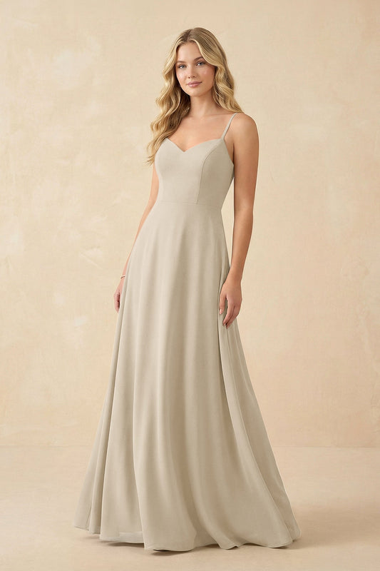 A-Line Chiffon Spaghetti Strap Bridesmaid Dress in Champagne