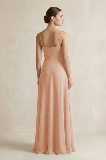 A-Line Chiffon Spaghetti Strap Bridesmaid Dress in Champagne Rose