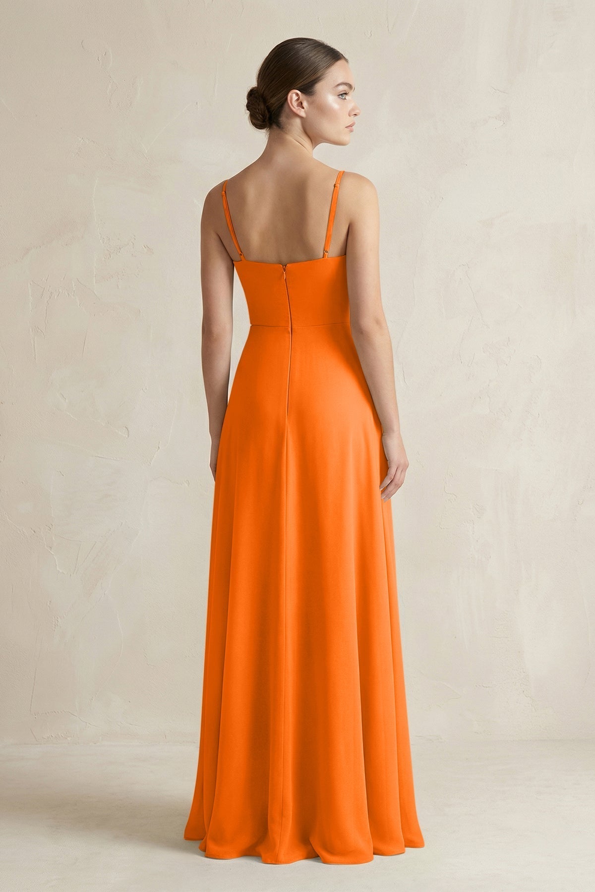 A-Line Chiffon Spaghetti Strap Bridesmaid Dress in Cinnamon