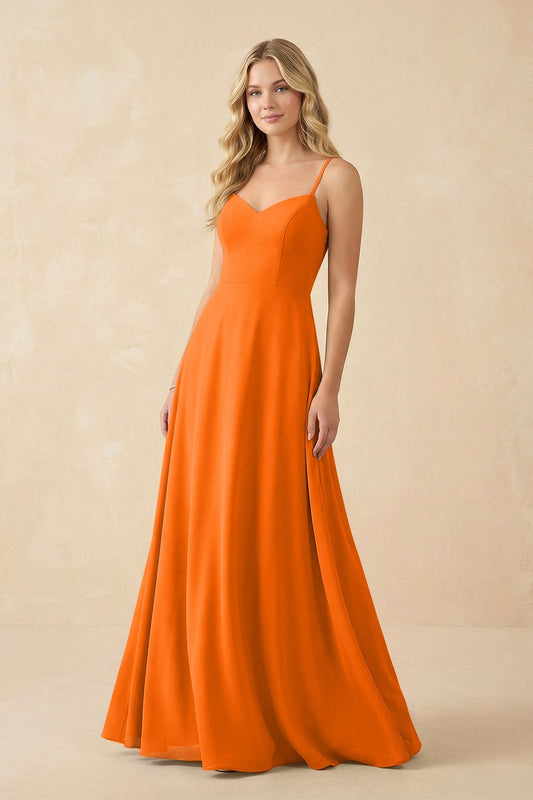 A-Line Chiffon Spaghetti Strap Bridesmaid Dress in Cinnamon