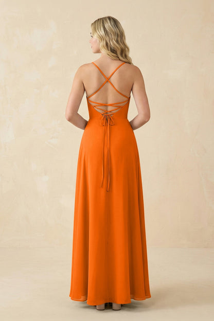 A-Line Chiffon Spaghetti Strap Bridesmaid Dress in Cinnamon