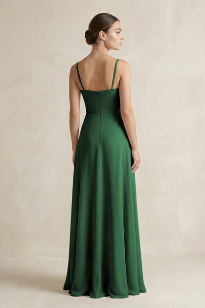 A-Line Chiffon Spaghetti Strap Bridesmaid Dress in Dark Green