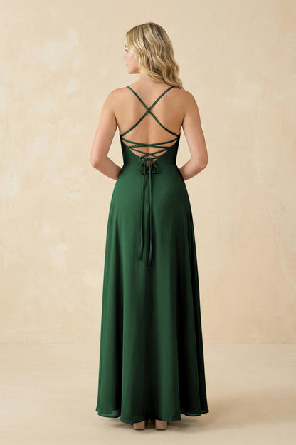 A-Line Chiffon Spaghetti Strap Bridesmaid Dress in Dark Green