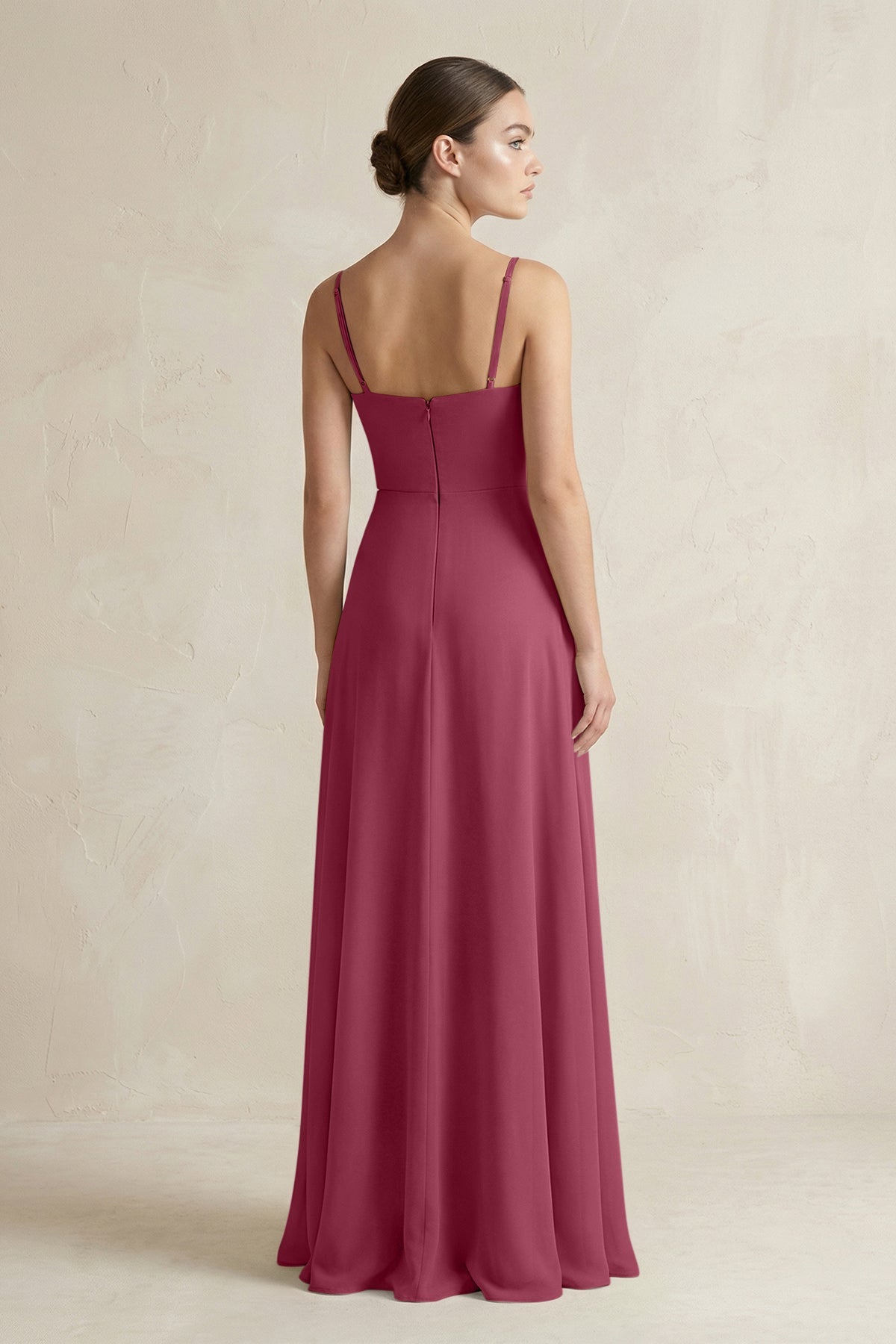 A-Line Chiffon Spaghetti Strap Bridesmaid Dress in Desert Rose