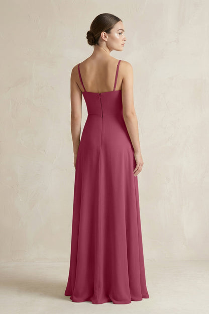 A-Line Chiffon Spaghetti Strap Bridesmaid Dress in Desert Rose
