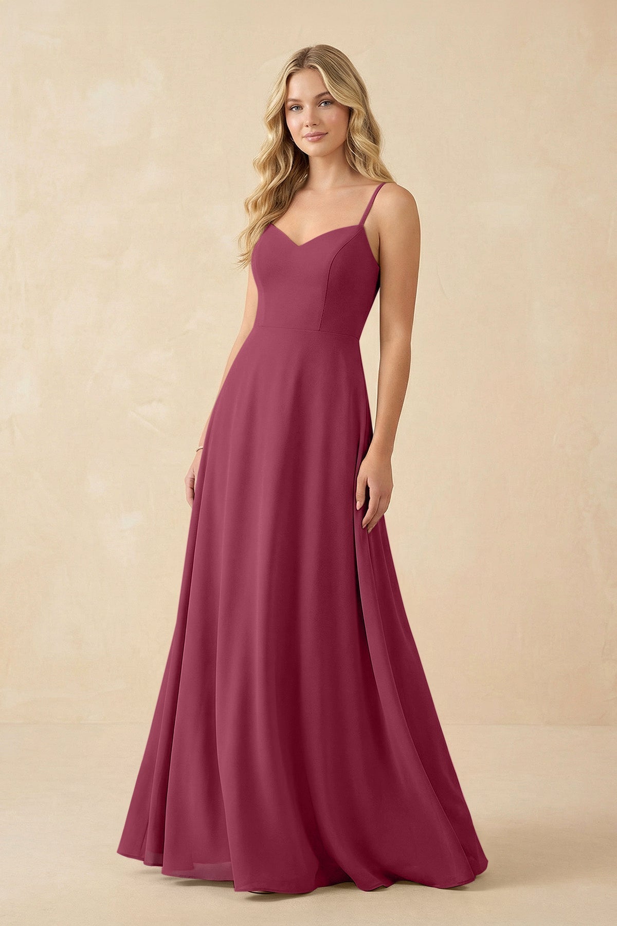 A-Line Chiffon Spaghetti Strap Bridesmaid Dress in Desert Rose