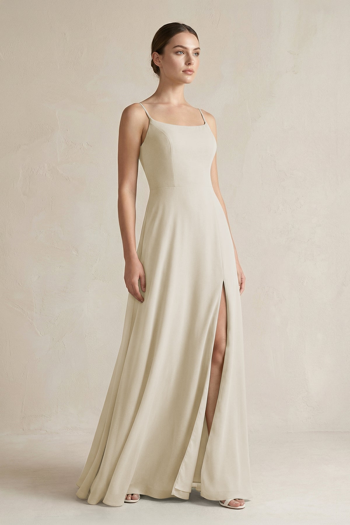 A-Line Chiffon Spaghetti Strap Bridesmaid Dress in Dove Gray