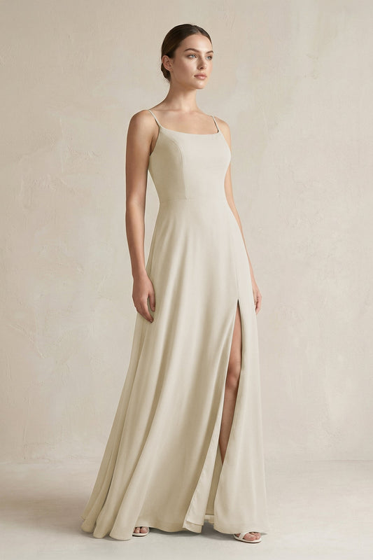 A-Line Chiffon Spaghetti Strap Bridesmaid Dress in Dove Gray