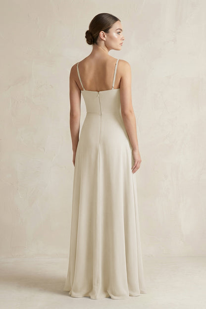 A-Line Chiffon Spaghetti Strap Bridesmaid Dress in Dove Gray