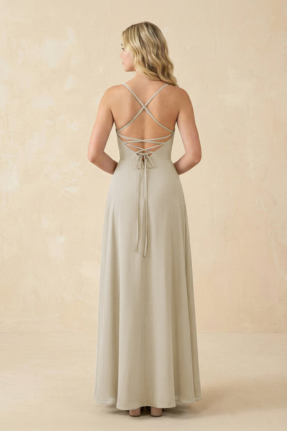 A-Line Chiffon Spaghetti Strap Bridesmaid Dress in Dove Gray