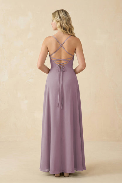 A-Line Chiffon Spaghetti Strap Bridesmaid Dress in Dusk