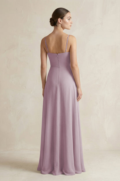 A-Line Chiffon Spaghetti Strap Bridesmaid Dress in Dusk